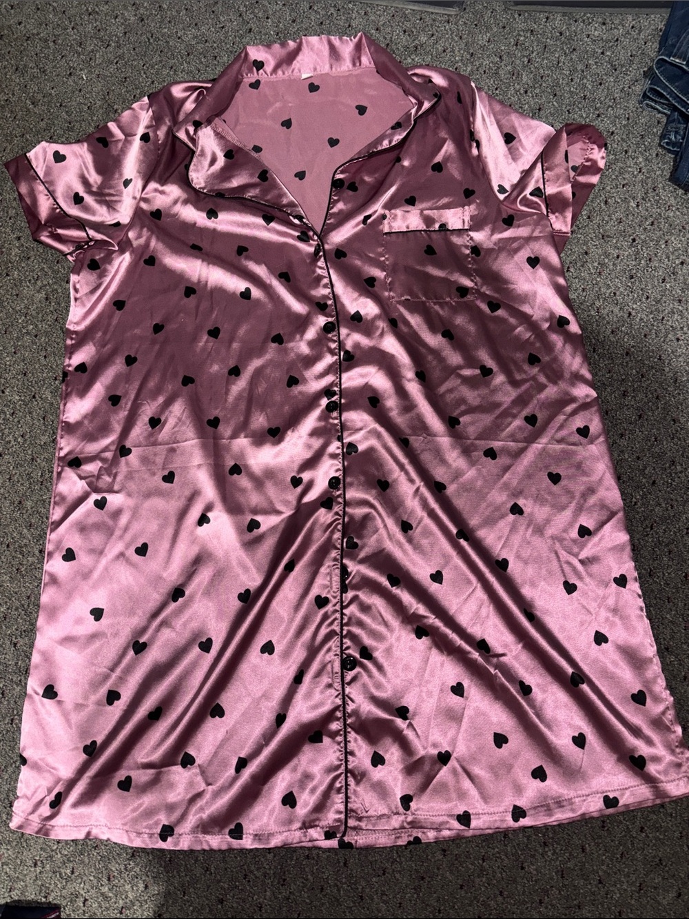 Pink Satin Heart Print Button-Up Mumu